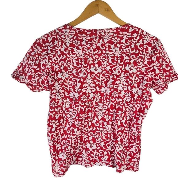 Jones New York Red and White Patterned Short Sleeve Tee - Picture 2 of 5
